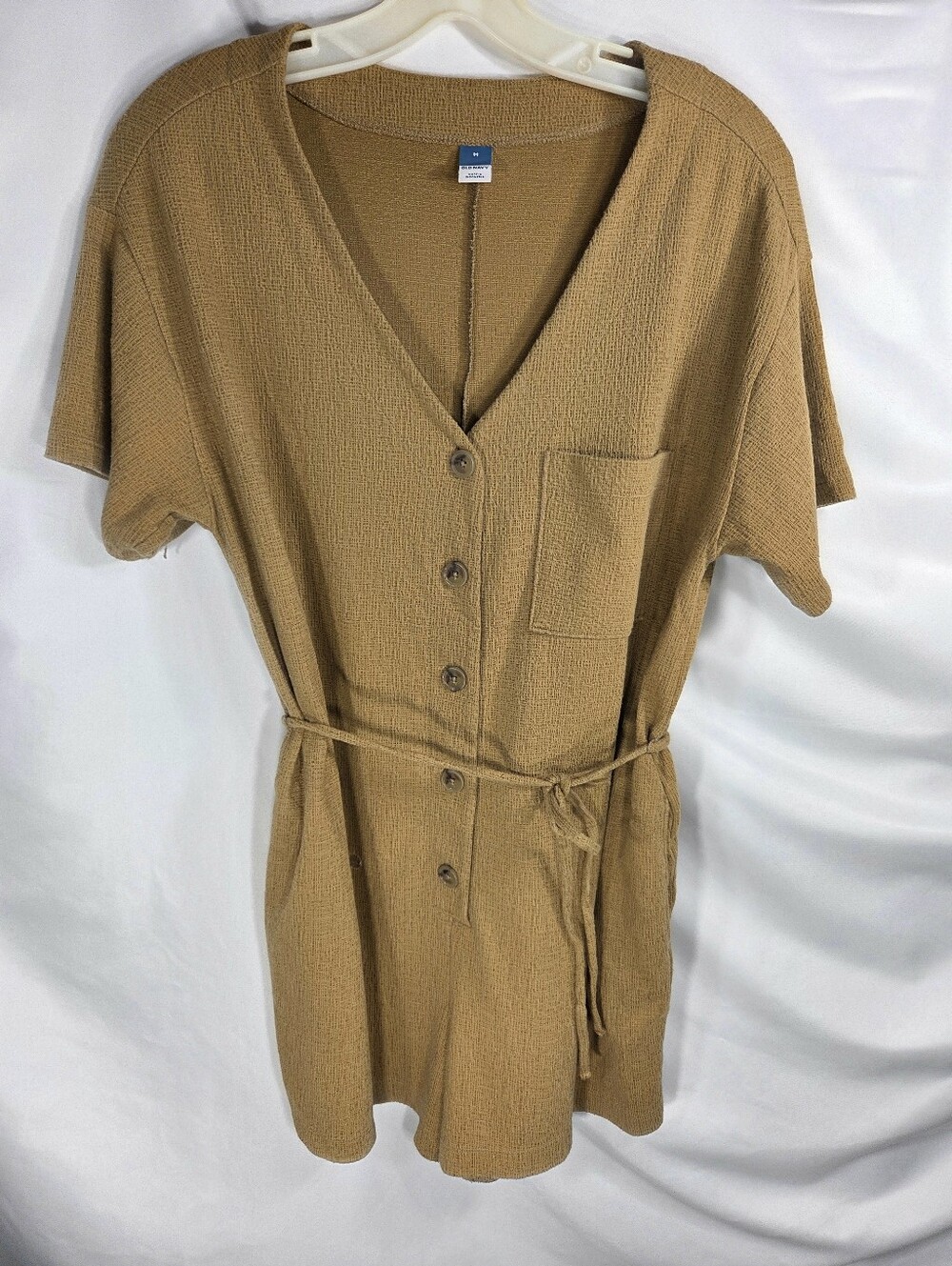 Old Navy Shade Of Brown Shorts Romper Button Front V Neck Tie Waist Size Medium